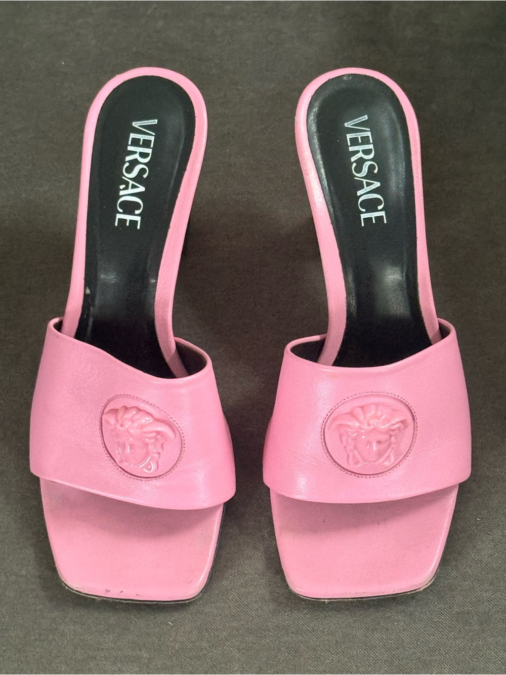 Versace Pink Leather Medusa Slide Mules